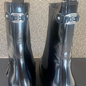 Black Patent Leather Boots with Silver Detail